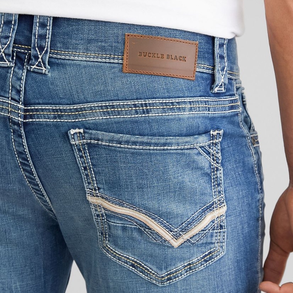 BUCKLE BLACK Nine Straight Stretch Jeans Distressed In Color: Willow - Picture 6 of 9